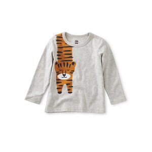 NWT tea Collection Gray Long-Sleeve Tee with Orange Tiger Graphic